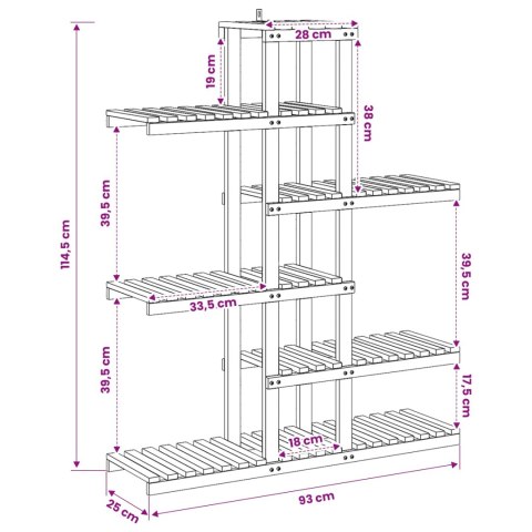 VidaXL Stojak na rośliny naturalny 93 x 25 x 114,5 cm