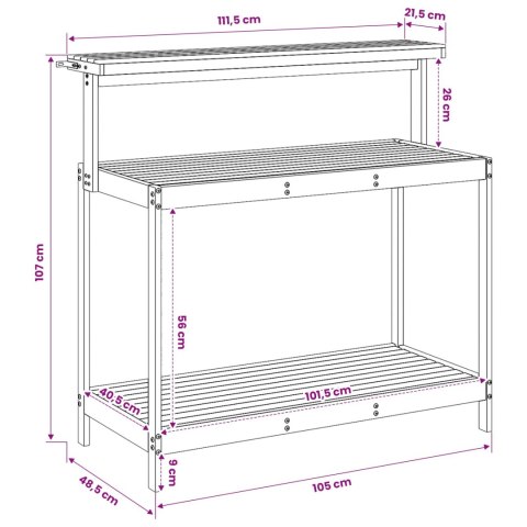 VidaXL Zewnętrzny stół do przesadzania 111,5 x 48,5 x 107 cm naturalny