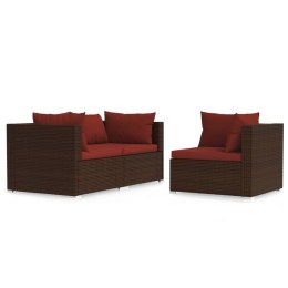 VidaXL 3-cz. zestaw wypoczynkowy do ogrodu, poduszki, rattan PE, brąz