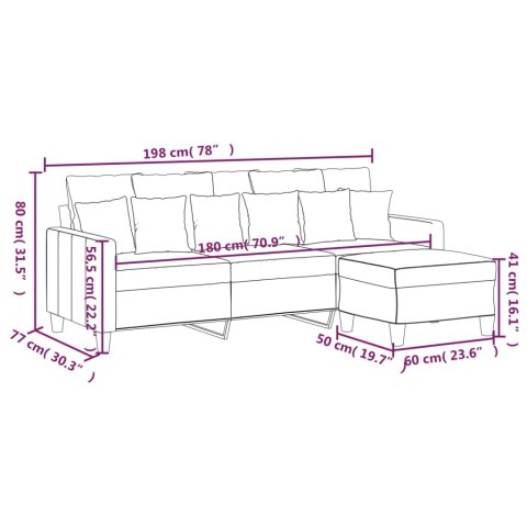 VidaXL 3-osobowa sofa z podnóżkiem, brązowy, 180 cm, tkaniną