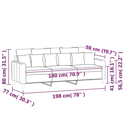 VidaXL Sofa 3-osobowa, różowa, 180 cm, obita aksamitem