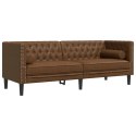 VidaXL 3-cz. wypoczynek Chesterfield z wałkami, brązowy, zamszowy