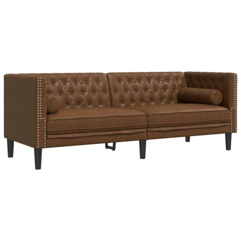 VidaXL 3-cz. wypoczynek Chesterfield z wałkami, brązowy, zamszowy