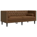 VidaXL 3-cz. wypoczynek Chesterfield z wałkami, brązowy, zamszowy