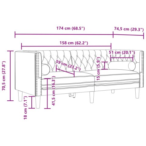 VidaXL 3-cz. wypoczynek Chesterfield z wałkami, brązowy, zamszowy