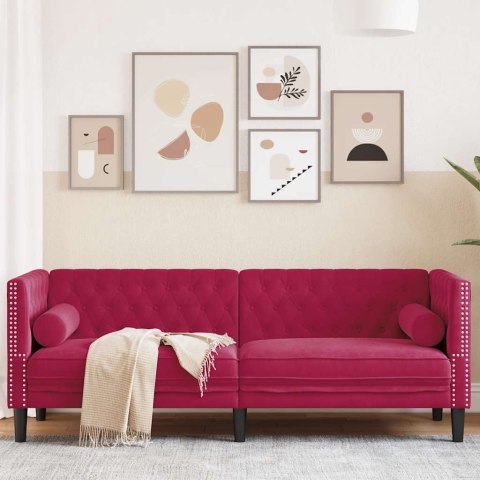 VidaXL Sofa Chesterfield z wałkami, trzyosobowa, bordowa, aksamit