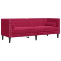 VidaXL Sofa Chesterfield z wałkami, trzyosobowa, bordowa, aksamit