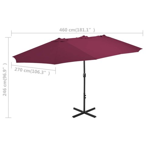 PARASOL OGRODOWY NA SŁUPKU ALUMINIOWYM 460X270CM BORDOWY