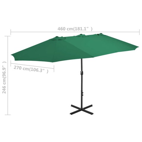 PARASOL OGRODOWY NA SŁUPKU ALUMINIOWYM 460X270CM ZIELONY