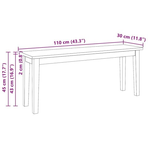 VidaXL Ławka 110 cm Drewno lite Guma