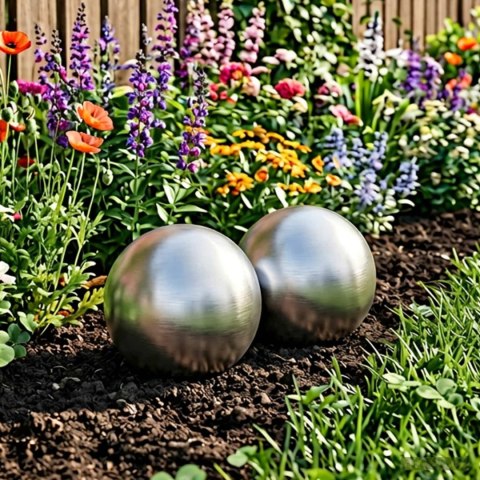SZCZOTKOWANA PIŁKA 2 SZT. Ø 15 CM SREBRNY STAL NIERDZEWNA 201