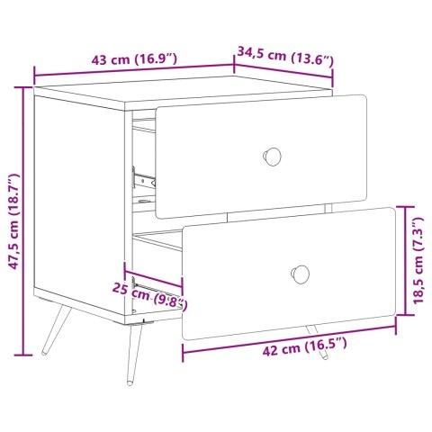 VidaXL Szafka Nocna 2 szt. Dąb wędzony 43 x 34,5 x 47,5 cm