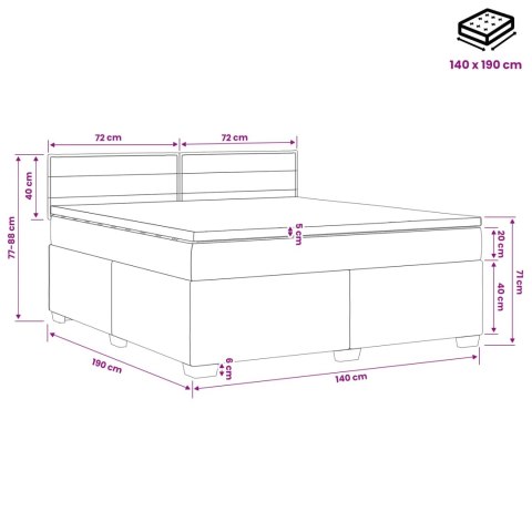 ŁÓŻKO BOX SPRING Z MATERACEM I LED JASNOSZARY 140 X 190 CM