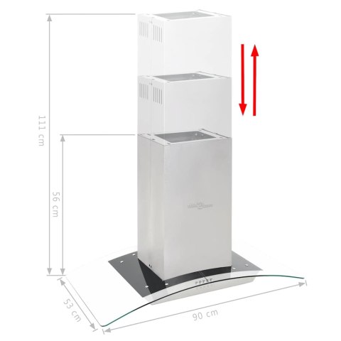 VidaXL Okap kuchenny LED, wyspowy, stal nierdzewna, 90 cm, 756 m³/h