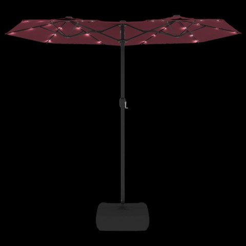 VidaXL Podwójny parasol ogrodowy z LED, bordowy, 316x145 cm