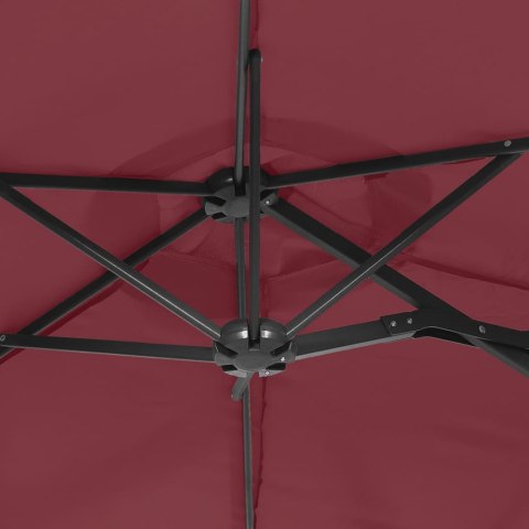 VidaXL Podwójny parasol ogrodowy z LED, bordowy, 316x145 cm