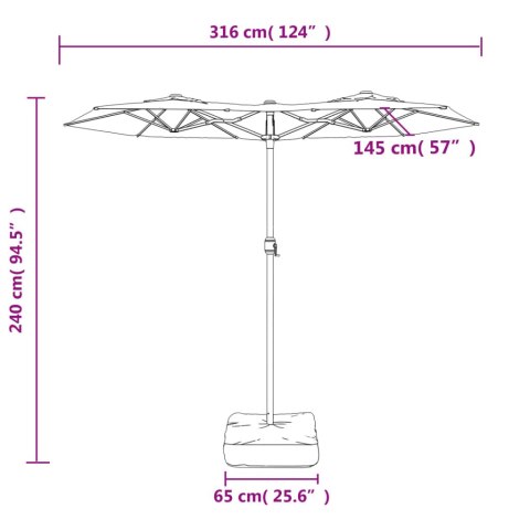 VidaXL Podwójny parasol ogrodowy z LED, bordowy, 316x145 cm
