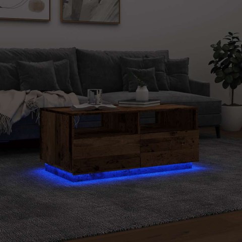 VidaXL Stolik kawowy z oświetleniem LED, stare drewno, 90x49x40 cm