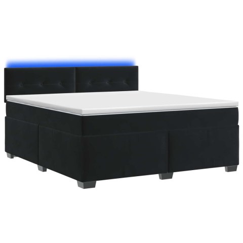 ŁÓŻKO BOX SPRING Z MATERACEM I LED CZARNY 140 X 200 CM WELUR