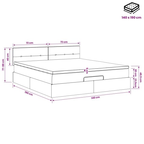 VidaXL Łóżko z pojemnikiem i materacem LED ciemnoszary 140 x 190 cm