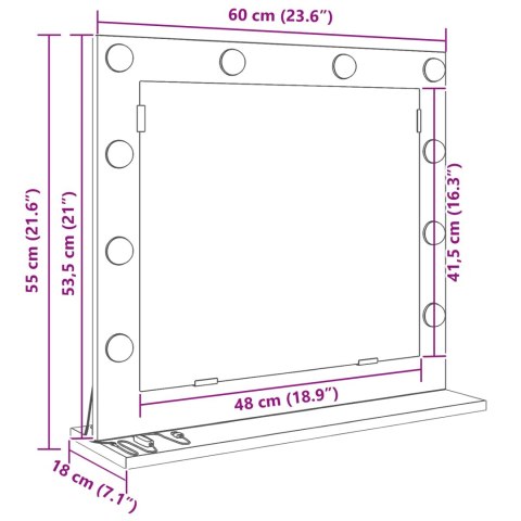 LUSTRO DO ŁAZIENKI Z OŚWIETLENIEM LED DĄB WĘDZONY 60X55X18CM