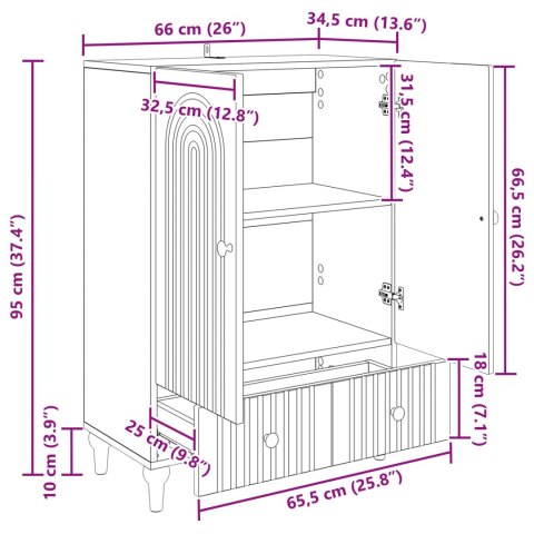 VidaXL Bufet Biały wysoki połysk 66 x 34,5 x 95 cm Drewno inżynieryjne