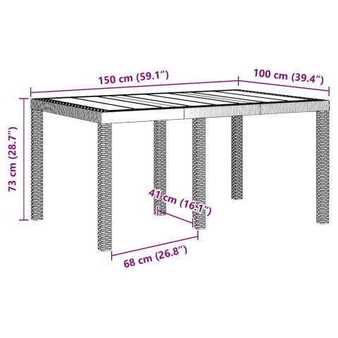 VidaXL Stół Ogrodowy Jasnoszary 150 x 100 x 73 cm polirattan