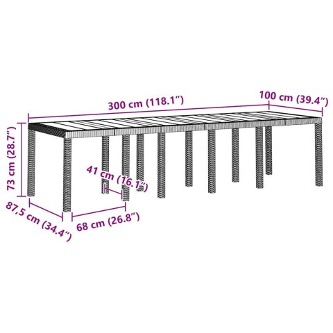 VidaXL Stół Ogrodowy Jasnoszary 300 x 100 x 73 cm polirattan