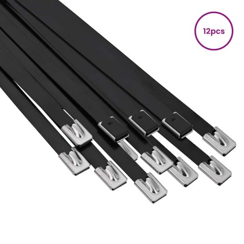VidaXL Związywacz kablowy 12 szt. 7,9 x 300 mm Czarny