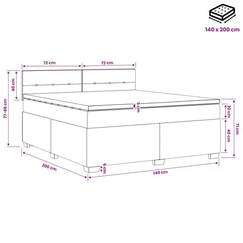 ŁÓŻKO BOX SPRING Z MATERACEM I LED CZARNY 140 X 200 CM WELUR