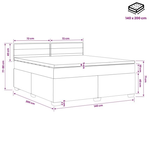 ŁÓŻKO BOX SPRING Z MATERACEM I LED CZARNY 140 X 200 CM TKANINA