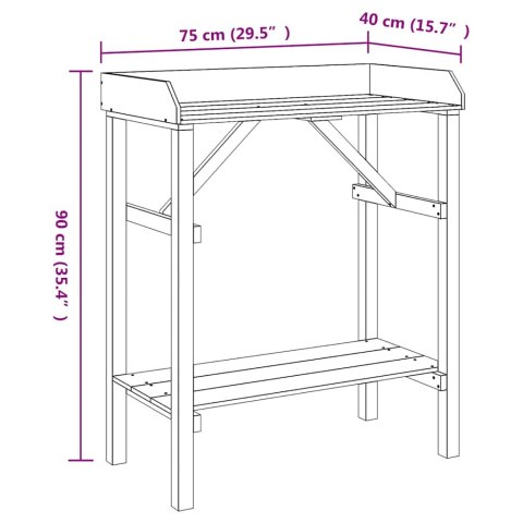 VidaXL Stół do przesadzania z półką Brązowy 75 x 40 x 90 cm