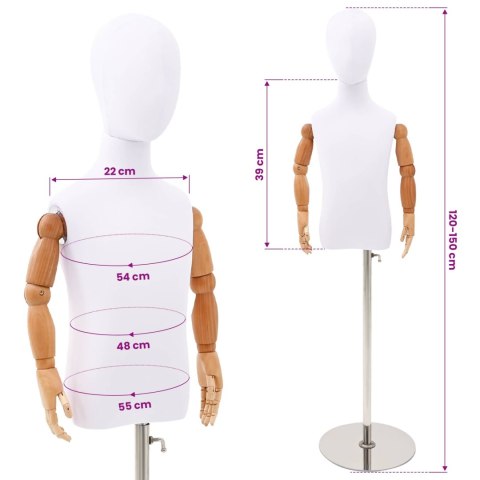 VidaXL Regulowany manekin 120-150 cm z podstawą Dla obu płci PP Biały
