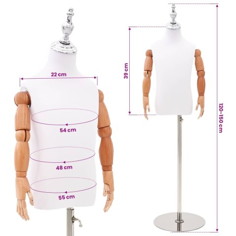 VidaXL Regulowany manekin 120-150 cm z podstawą Dla obu płci PP Biały