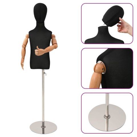 VidaXL Regulowany manekin 120-150 cm z podstawą Dla obu płci PP Czarny