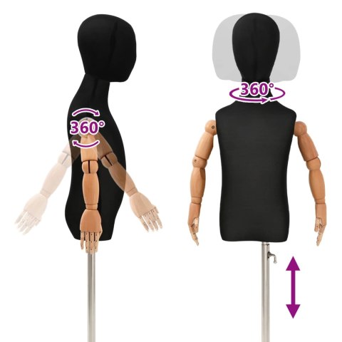 VidaXL Regulowany manekin 120-150 cm z podstawą Dla obu płci PP Czarny