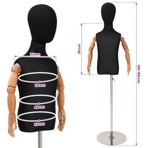 VidaXL Regulowany manekin 120-150 cm z podstawą Dla obu płci PP Czarny