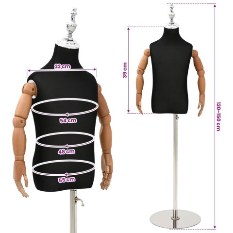 VidaXL Regulowany manekin 120-150 cm z podstawą Dla obu płci PP Czarny