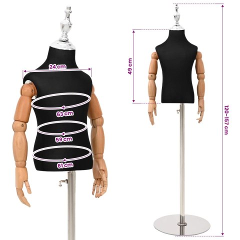 VidaXL Regulowany manekin 120-157 cm z podstawą Dla obu płci PP Czarny