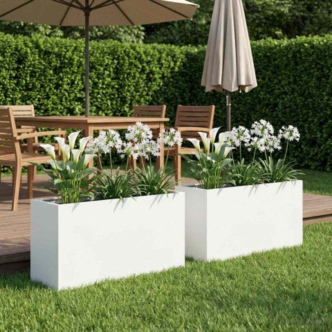 VidaXL Doniczka ogrodowa 2 szt. Biały 80 x 30 x 40 cm Stal zimnogięta