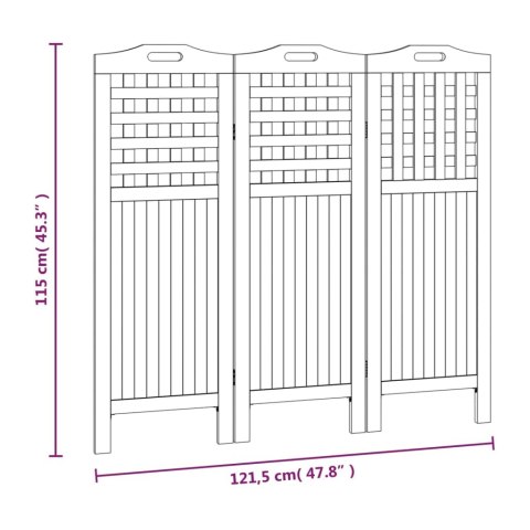 PARAWAN 3-PANELOWY 121,5X2X115CM LITE DREWNO AKACJOWE