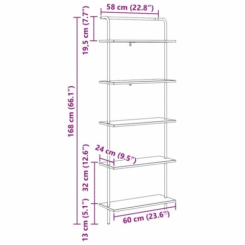 VidaXL Półka na książki 5 poziomy 60 x 24 x 168 cm Drewno inżynieryjne