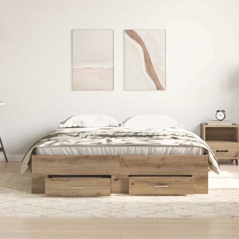 VidaXL Ramka łóżka Dąb rzemieślniczy 140 x 190 cm Drewno inżynieryjne