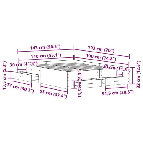 VidaXL Ramka łóżka Stare drewno 140 x 190 cm Drewno inżynieryjne