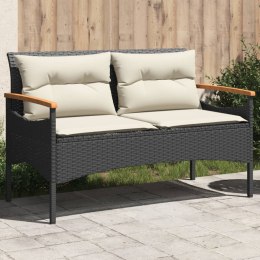VidaXL Ławka ogrodowa z poduszkami, 116x62,5x74 cm, czarna, polirattan