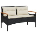 VidaXL Ławka ogrodowa z poduszkami, 116x62,5x74 cm, czarna, polirattan