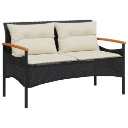 VidaXL Ławka ogrodowa z poduszkami, 116x62,5x74 cm, czarna, polirattan