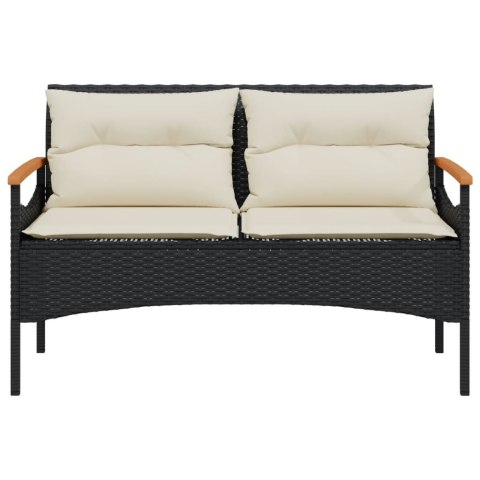 VidaXL Ławka ogrodowa z poduszkami, 116x62,5x74 cm, czarna, polirattan