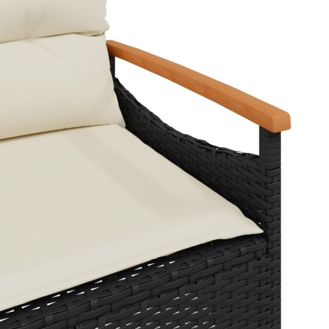 VidaXL Ławka ogrodowa z poduszkami, 116x62,5x74 cm, czarna, polirattan