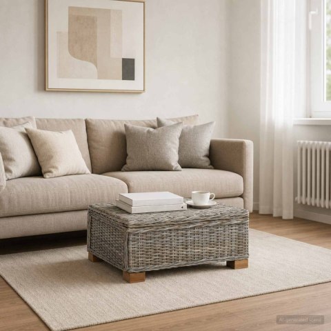 VidaXL Stolik kawowy GENDT Naturalny rattan Kubu Szary 67 x 60 x 30 cm